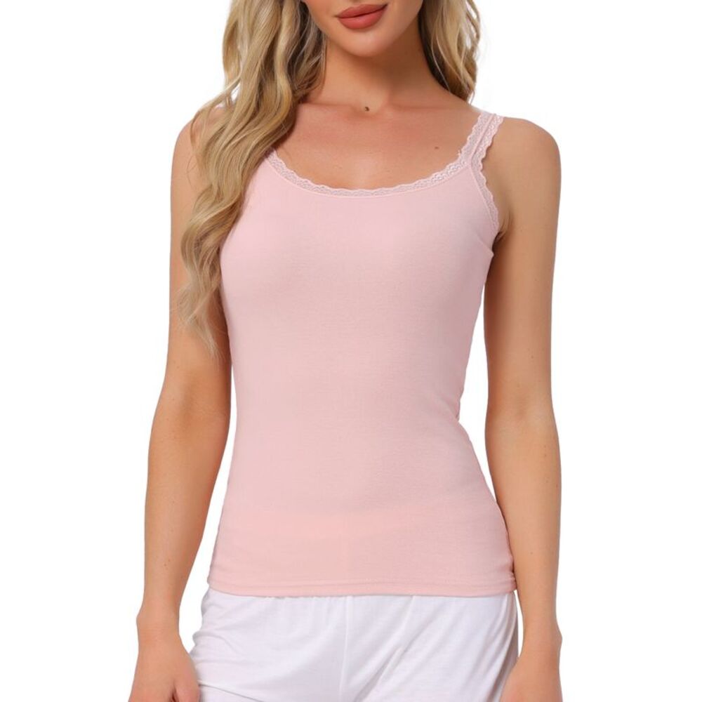 Lace Camisole Tank Tops Cotton Cami Pajamas Top Soft Comfy Undershirt Pink